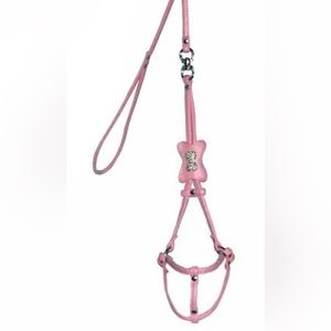 Hip Doggie Pink Bone Step-In Harness Leash Rhinestone Dog Bone Charm Size Large